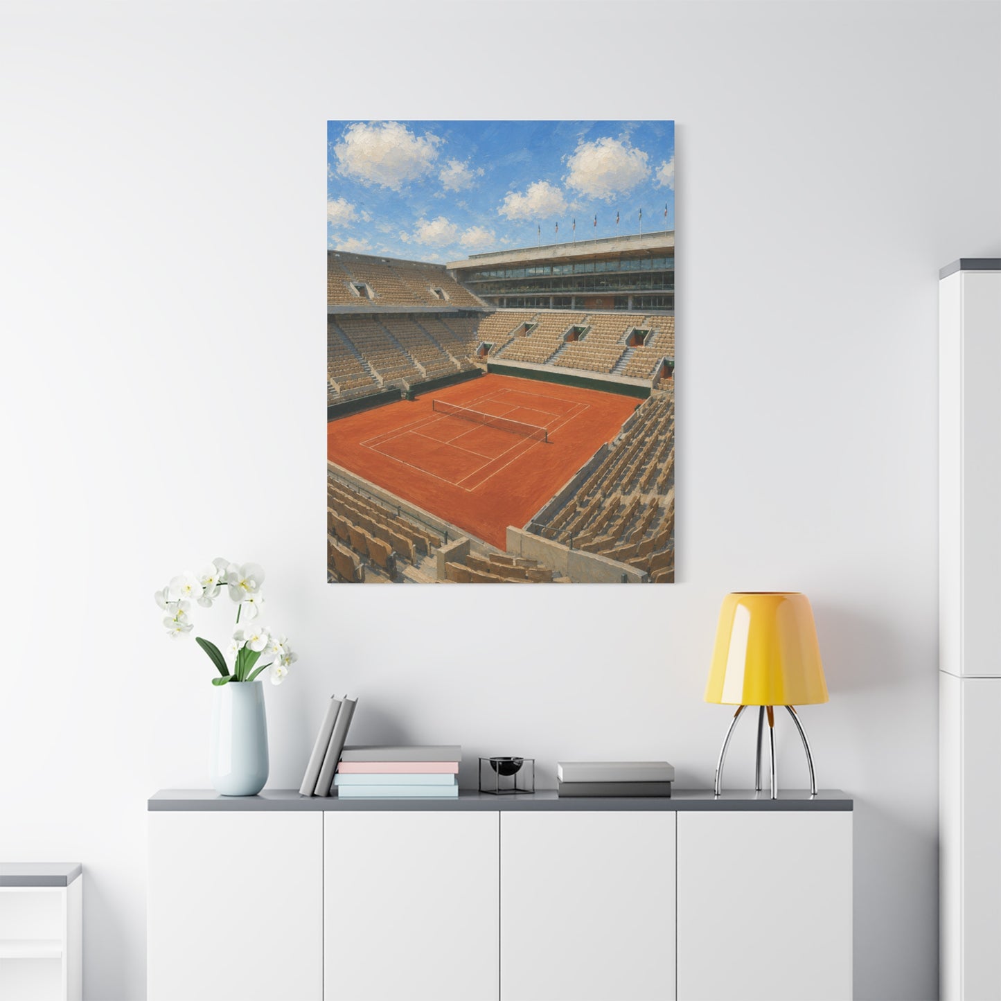 Paris Clay Court Canvas Wall Art, French Tennis Stadium Painting, European Sports Decor, Tennis Lover Gift— Stretched Matte 1.25"