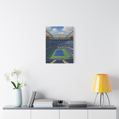 New York Tennis Canvas Wall Art, Blue Court Stadium Painting, NYC Sports Decor, Tennis Lover Gift— Stretched Matte 1.25"
