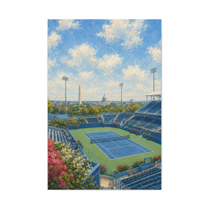 Washington DC Tennis Canvas Wall Art, Blue Court Stadium Painting, Capitol City Sports Decor, Tennis Lover Gift— Stretched Matte 1.25"