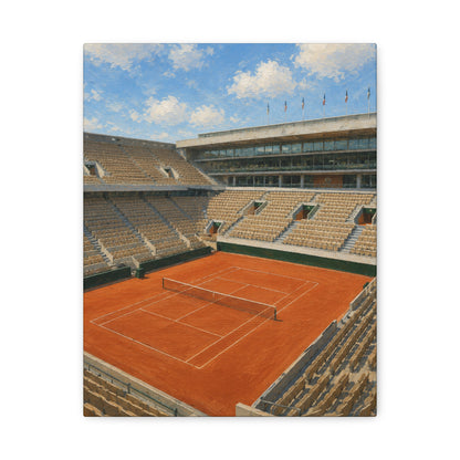 Paris Clay Court Canvas Wall Art, French Tennis Stadium Painting, European Sports Decor, Tennis Lover Gift— Stretched Matte 1.25"