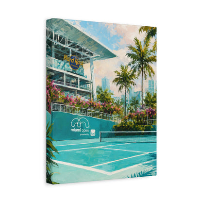 Miami Tennis Canvas Wall Art, Aqua Court Stadium Painting, Tropical Sports Decor, Tennis Lover Gift— Stretched Matte 1.25"