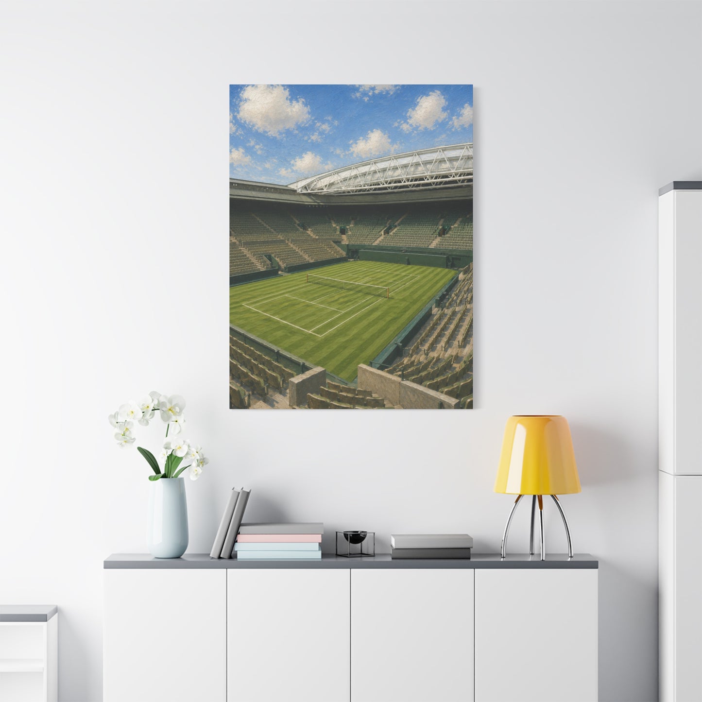London Grass Court Canvas Wall Art, English Tennis Stadium Painting, Green Sports Decor, Tennis Lover Gift— Stretched Matte 1.25"