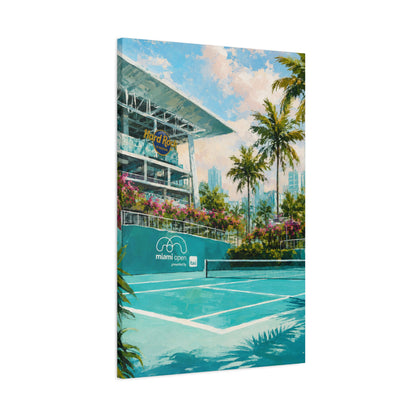 Miami Tennis Canvas Wall Art, Aqua Court Stadium Painting, Tropical Sports Decor, Tennis Lover Gift— Stretched Matte 1.25"
