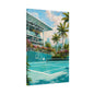 Miami Tennis Canvas Wall Art, Aqua Court Stadium Painting, Tropical Sports Decor, Tennis Lover Gift— Stretched Matte 1.25"