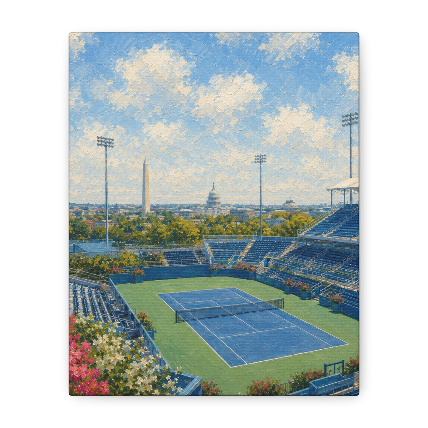 Washington DC Tennis Canvas Wall Art, Blue Court Stadium Painting, Capitol City Sports Decor, Tennis Lover Gift— Stretched Matte 1.25"