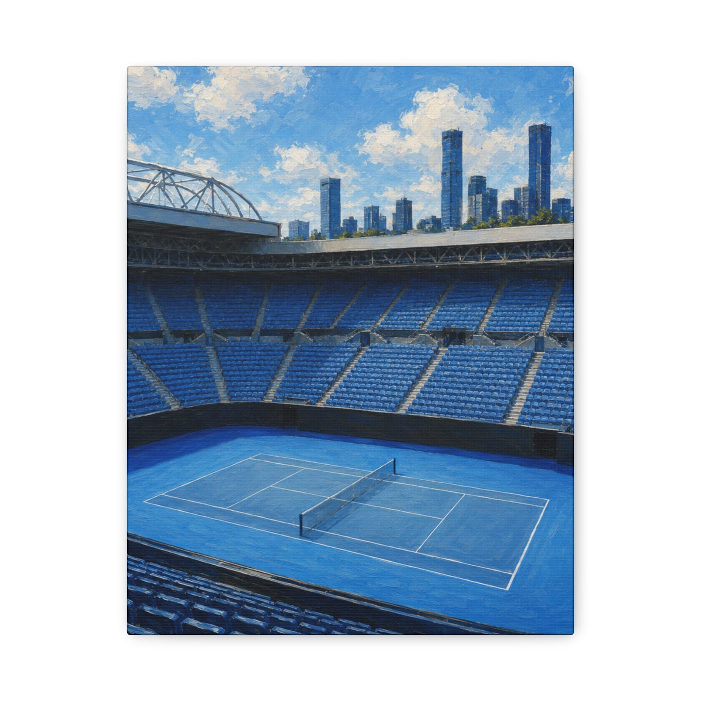 Melbourne Tennis Canvas Wall Art, Blue Court Stadium Painting, Australian Summer Tennis Decor