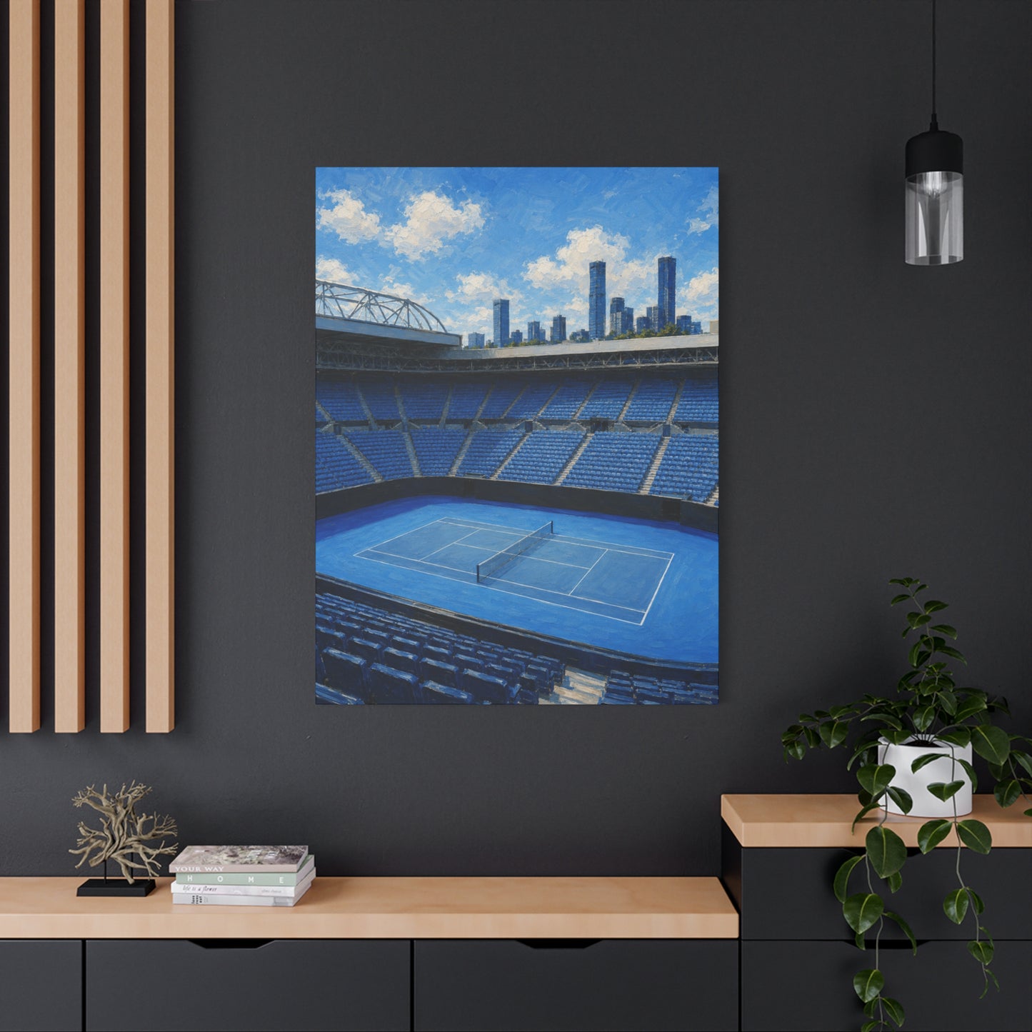 Melbourne Tennis Canvas Wall Art, Blue Court Stadium Painting, Australian Summer Tennis Decor