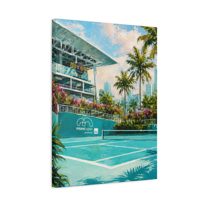 Miami Tennis Canvas Wall Art, Aqua Court Stadium Painting, Tropical Sports Decor, Tennis Lover Gift— Stretched Matte 1.25"