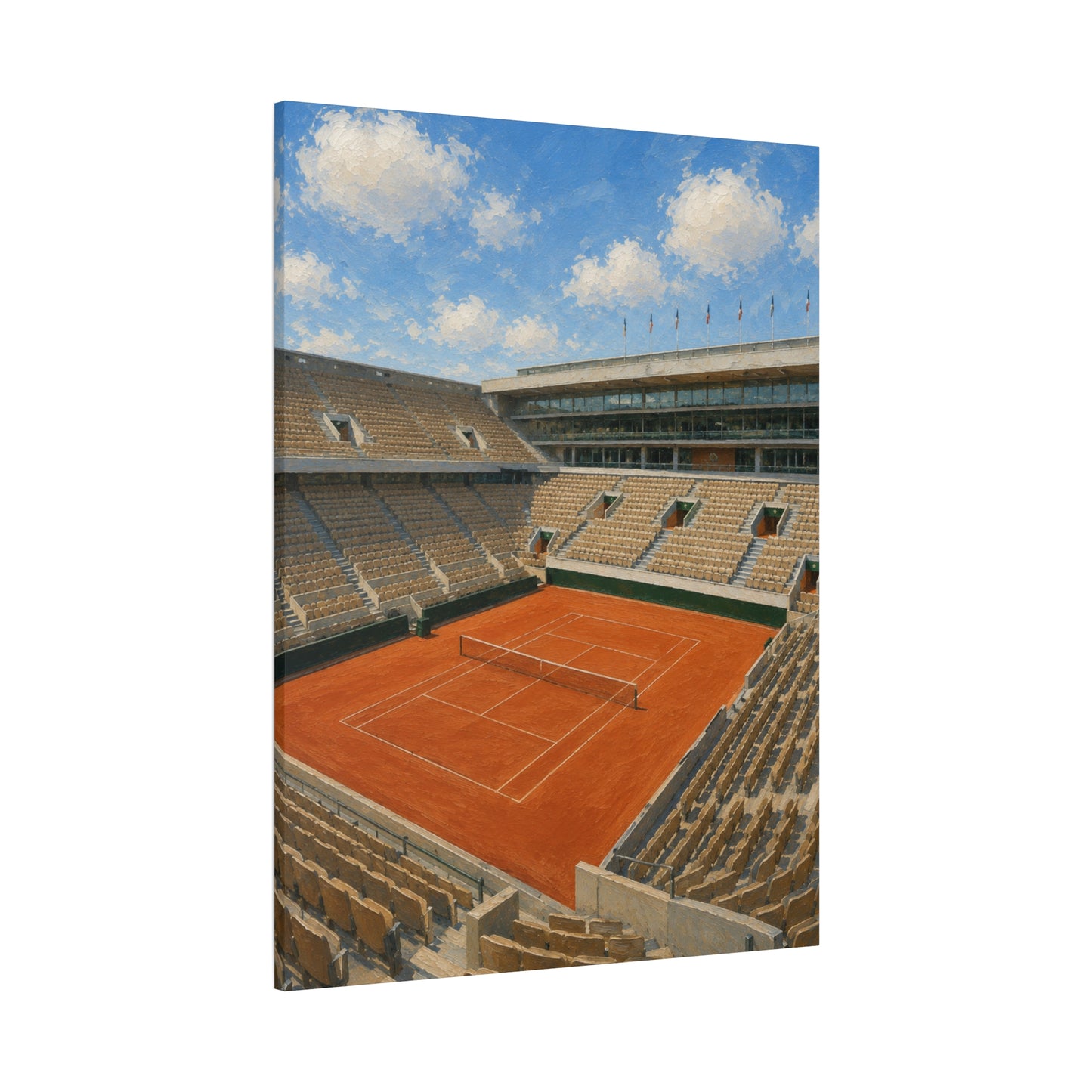 Paris Clay Court Canvas Wall Art, French Tennis Stadium Painting, European Sports Decor, Tennis Lover Gift— Stretched Matte 1.25"