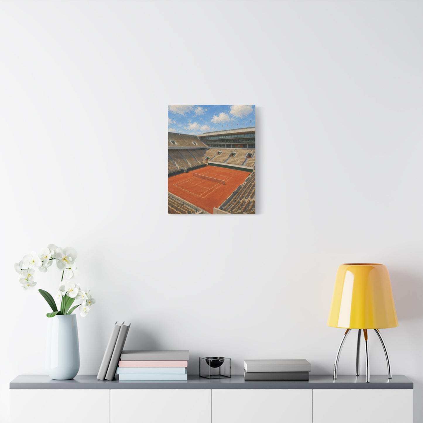 Paris Clay Court Canvas Wall Art, French Tennis Stadium Painting, European Sports Decor, Tennis Lover Gift— Stretched Matte 1.25"