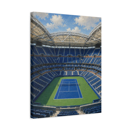 New York Tennis Canvas Wall Art, Blue Court Stadium Painting, NYC Sports Decor, Tennis Lover Gift— Stretched Matte 1.25"