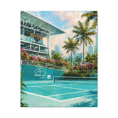 Miami Tennis Canvas Wall Art, Aqua Court Stadium Painting, Tropical Sports Decor, Tennis Lover Gift— Stretched Matte 1.25"