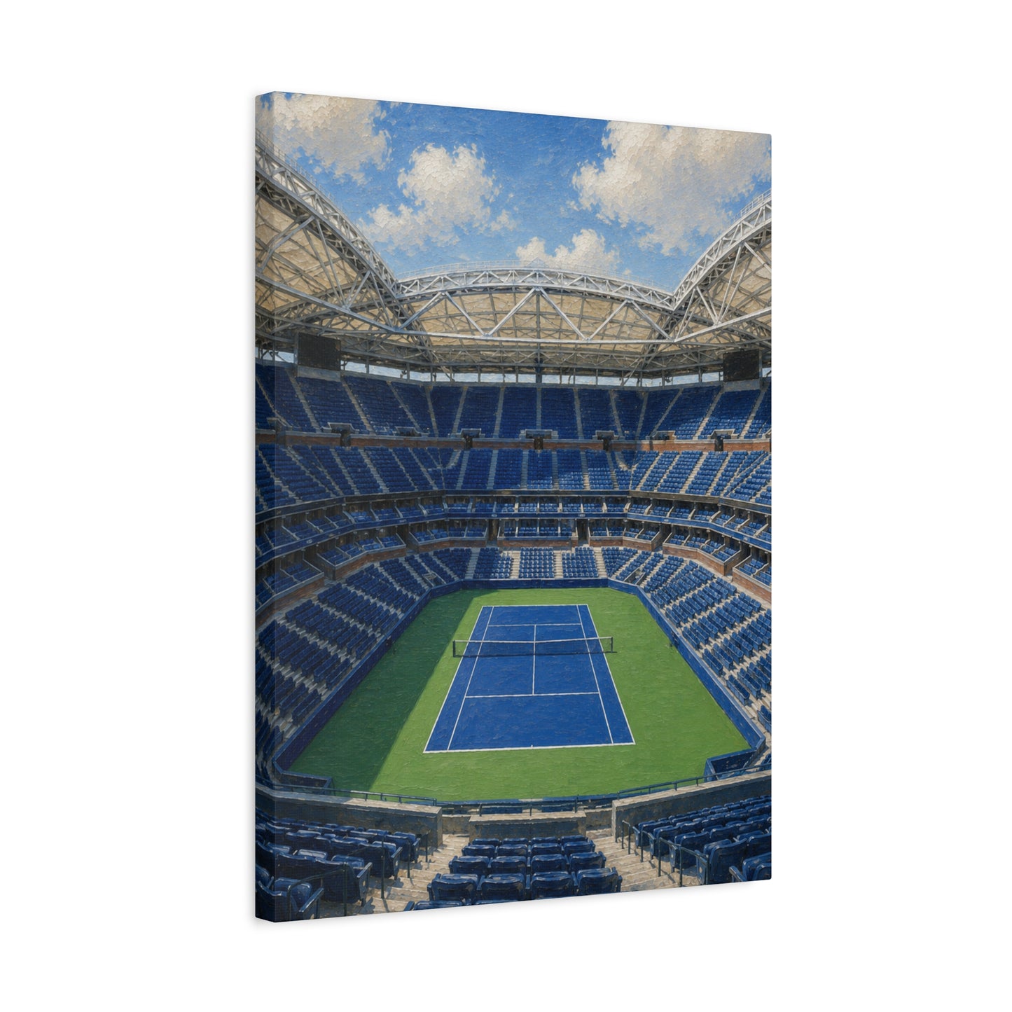 New York Tennis Canvas Wall Art, Blue Court Stadium Painting, NYC Sports Decor, Tennis Lover Gift— Stretched Matte 1.25"