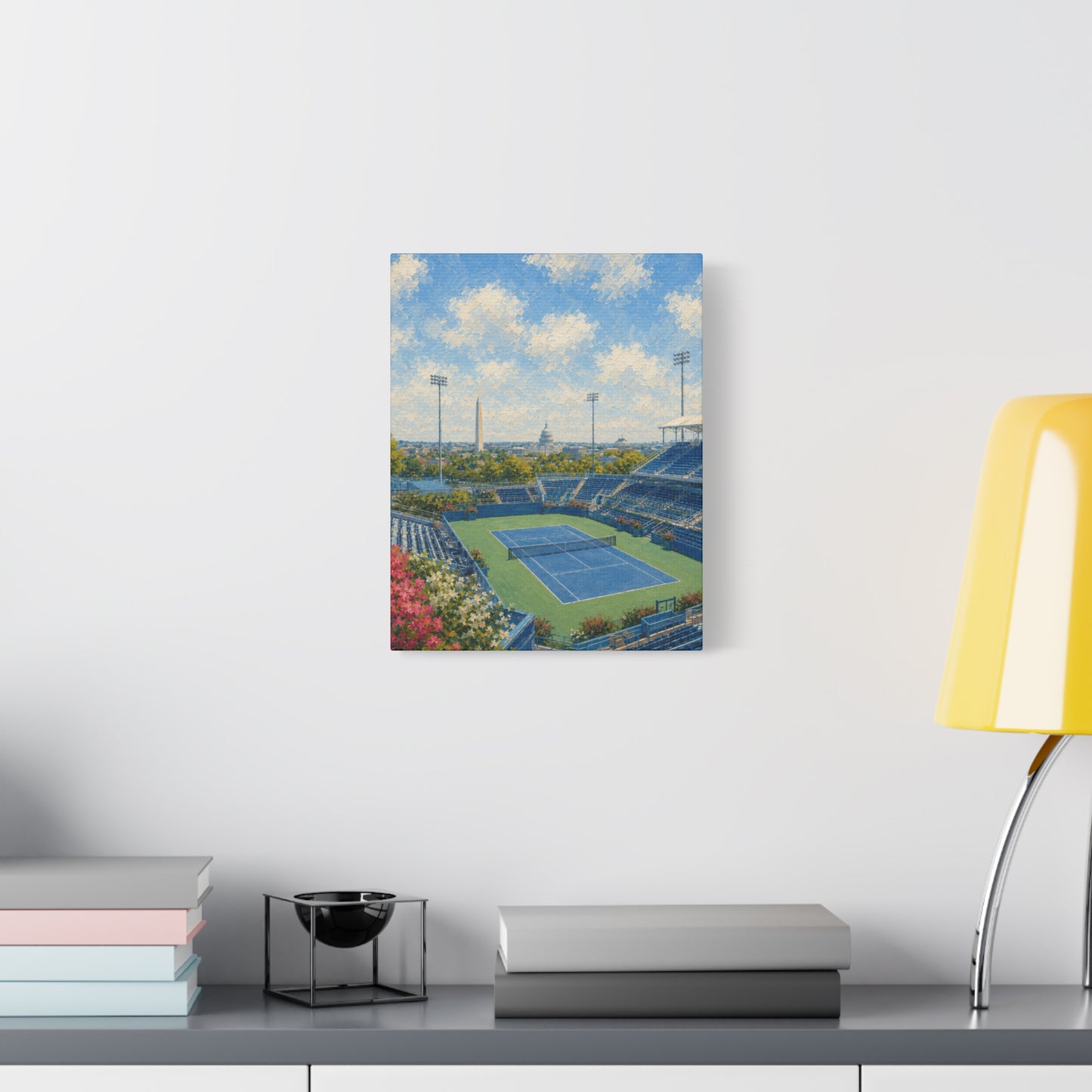 Washington DC Tennis Canvas Wall Art, Blue Court Stadium Painting, Capitol City Sports Decor, Tennis Lover Gift— Stretched Matte 1.25"