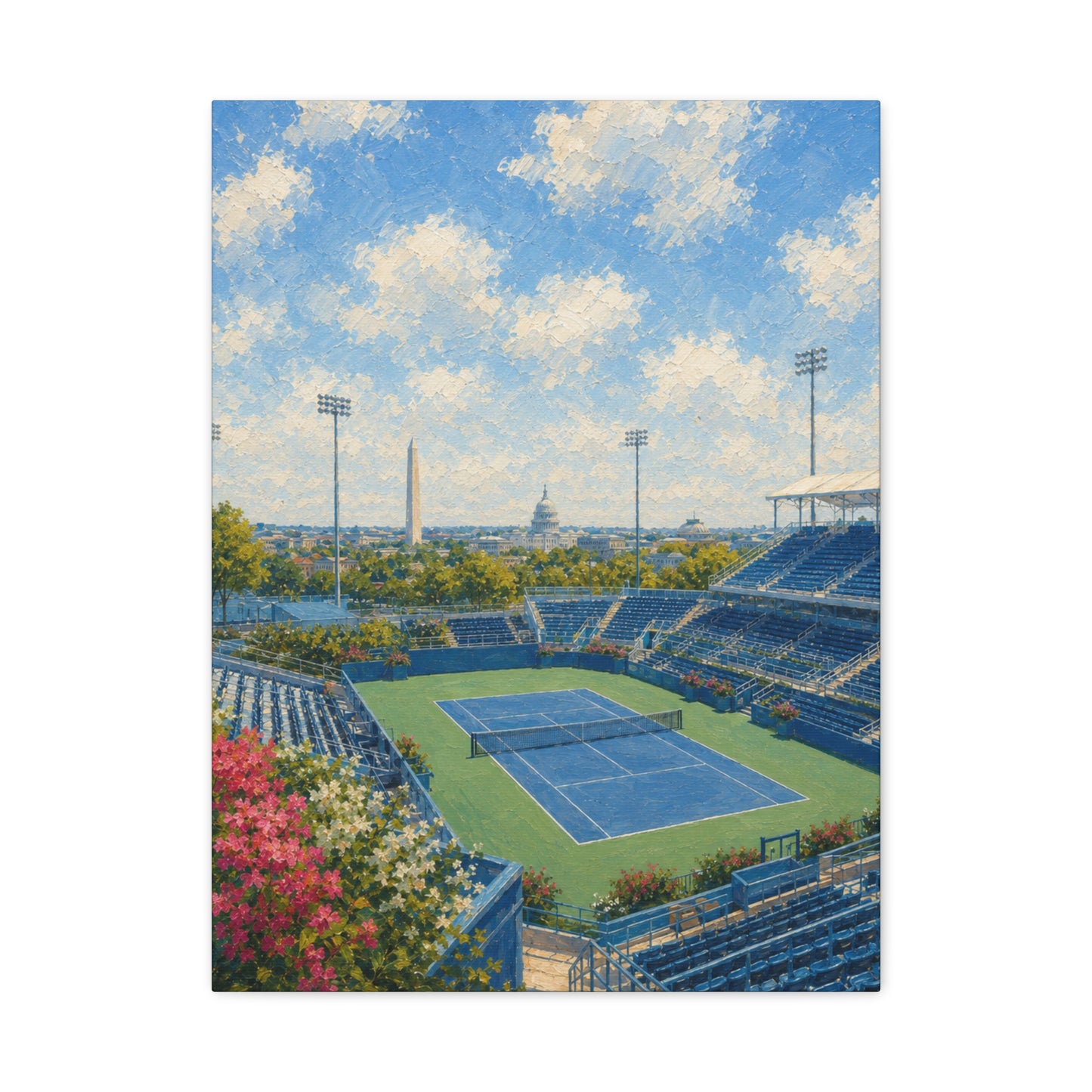 Washington DC Tennis Canvas Wall Art, Blue Court Stadium Painting, Capitol City Sports Decor, Tennis Lover Gift— Stretched Matte 1.25"