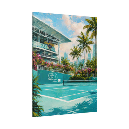 Miami Tennis Canvas Wall Art, Aqua Court Stadium Painting, Tropical Sports Decor, Tennis Lover Gift— Stretched Matte 1.25"