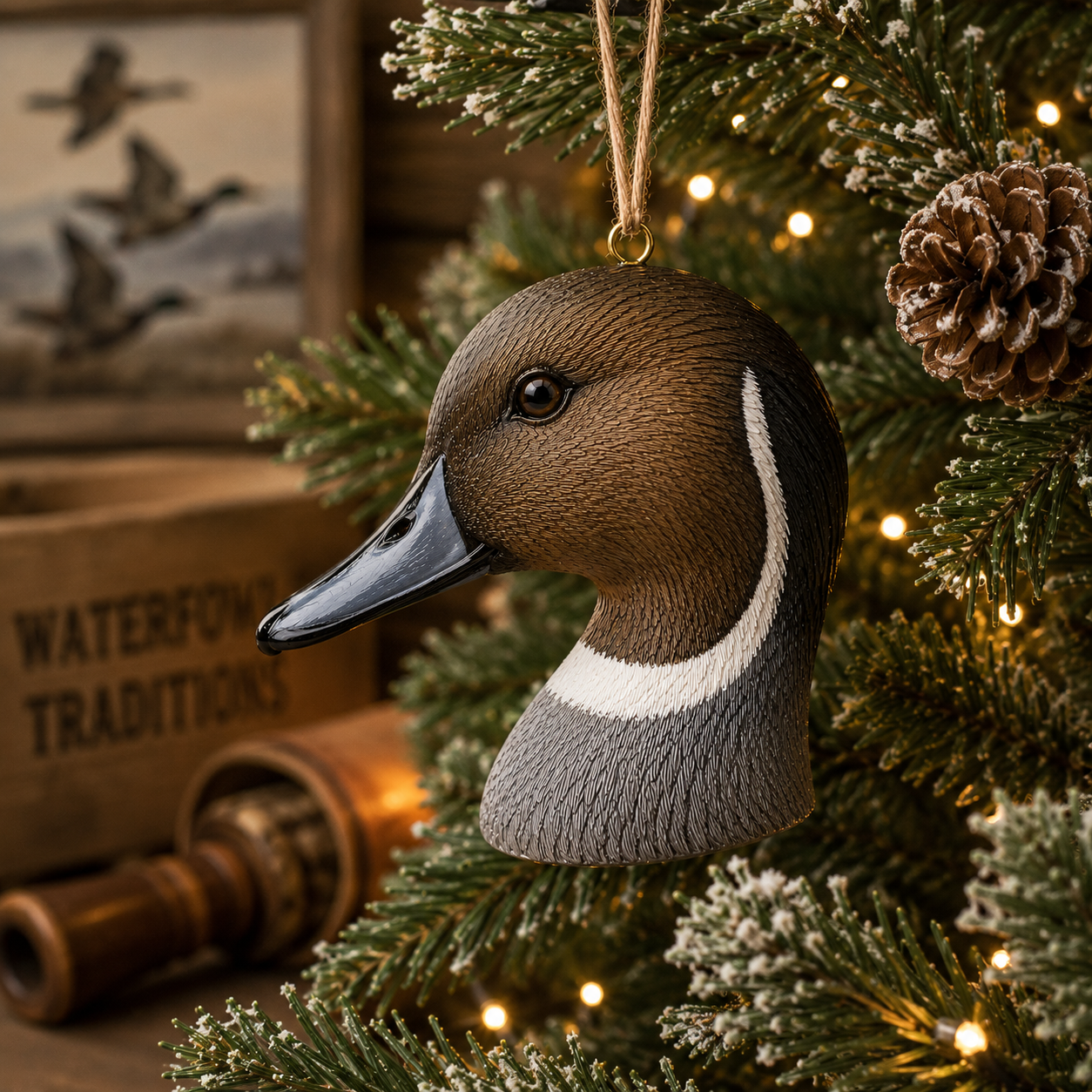 Waterfowl Ornament Set of 4 | Hand-Painted Duck Head Christmas Ornaments | Duck Hunter Gift Set