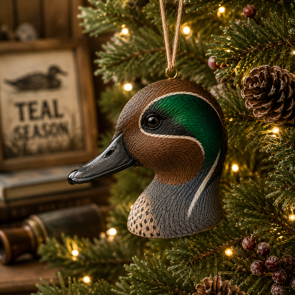 Green-Winged Teal Ornament | Hand-Painted Duck Head Christmas Ornament | Duck Hunter Gift | Waterfowl Decor