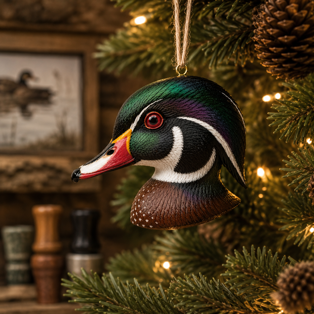Waterfowl Ornament Set of 4 | Hand-Painted Duck Head Christmas Ornaments | Duck Hunter Gift Set